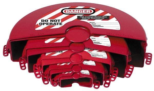 Master Lock - 13 Inch Max Valve Handle Size, Xenoy Rotating Gate Valve Wheel Lockout Set - 5/16 Inch Max Shackle Diameter, Red - Eagle Tool & Supply