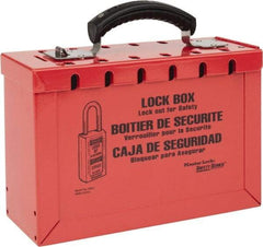 Master Lock - 3-3/4" Deep x 9-1/4" Wide x 6" High, Portable Group Lockout Box - Red, 12 Padlocks - Eagle Tool & Supply