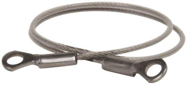 Made in USA - 12" Long, Stainless Steel Cable Eye & Eye End, Quick Release Pin Lanyard - 3/64" Cable Diam, 3/16" Hole Diam, Nylon Cable - Eagle Tool & Supply