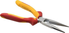 Wiha - 8" OAL, 2-3/4" Jaw Length x 3/4" Jaw Width, Long Nose Side Cutting Insulated Pliers - Extended Reach Pliers - Eagle Tool & Supply