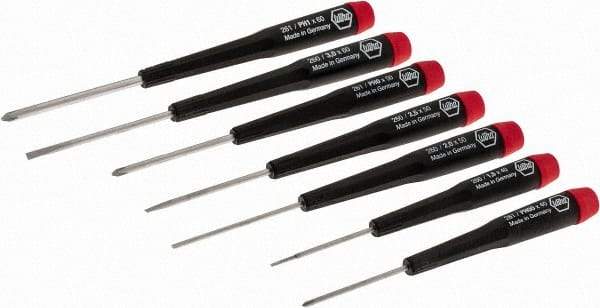 Wiha - 7 Piece Phillips & Slotted Screwdriver Set - Round Shank, Ergonomic Handle, Bit Sizes: Philips #00 to #1 - Eagle Tool & Supply