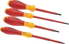 Wiha - 4 Piece Phillips & Slotted Screwdriver Set - Round Shank, Insulated Handle, Bit Sizes: Philips #1 & #2, Tip Thickness: 3/16 & 9/16 - Eagle Tool & Supply