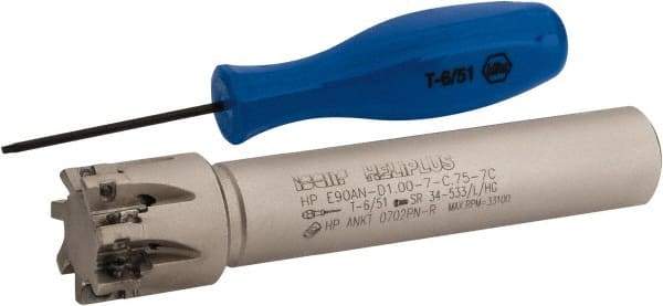 Iscar - 1" Cut Diam, 0.303" Max Depth of Cut, 3/4" Shank Diam, 4-1/2" OAL, Indexable Square Shoulder End Mill - HP AN.. 0702.. Inserts, Cylindrical Shank, 90° Lead Angle, Through Coolant, Series Heliplus - Eagle Tool & Supply