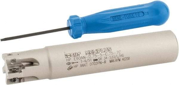 Iscar - 3/4" Cut Diam, 0.303" Max Depth of Cut, 3/4" Shank Diam, 4" OAL, Indexable Square Shoulder End Mill - HP AN.. 0702.. Inserts, Cylindrical Shank, 90° Lead Angle, Through Coolant, Series Heliplus - Eagle Tool & Supply