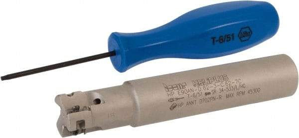 Iscar - 5/8" Cut Diam, 0.303" Max Depth of Cut, 5/8" Shank Diam, 3-1/2" OAL, Indexable Square Shoulder End Mill - HP AN.. 0702.. Inserts, Cylindrical Shank, 90° Lead Angle, Through Coolant, Series Heliplus - Eagle Tool & Supply