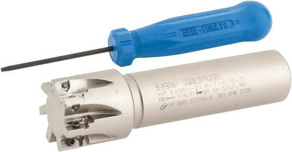 Iscar - 1" Cut Diam, 0.303" Max Depth of Cut, 3/4" Shank Diam, 3-1/2" OAL, Indexable Square Shoulder End Mill - HP AN.. 0702.. Inserts, Weldon Shank, 90° Lead Angle, Series Heliplus - Eagle Tool & Supply