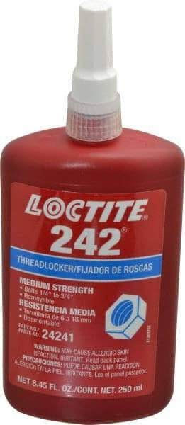 Loctite - 250 mL Bottle, Blue, Medium Strength Liquid Threadlocker - Series 242, 24 hr Full Cure Time, Hand Tool, Heat Removal - Eagle Tool & Supply