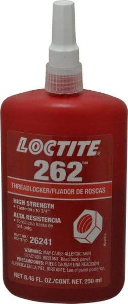 Loctite - 250 mL Bottle, Red, High Strength Liquid Threadlocker - Series 262, 24 hr Full Cure Time, Hand Tool, Heat Removal - Eagle Tool & Supply