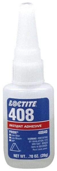 Loctite - 0.70 oz Bottle Tan Instant Adhesive - Series 408, 50 sec Fixture Time, 24 hr Full Cure Time, Bonds to Plastic & Rubber - Eagle Tool & Supply