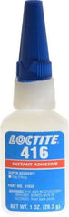 Loctite - 1 oz Bottle Clear Instant Adhesive - Series 416, 30 sec Fixture Time, 24 hr Full Cure Time, Bonds to Metal, Plastic & Rubber - Eagle Tool & Supply