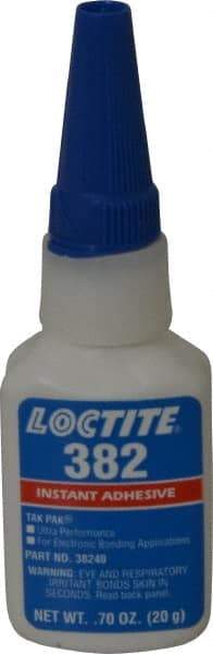 Loctite - 0.70 oz Bottle Clear Instant Adhesive - Series 382, 30 sec Fixture Time, 24 hr Full Cure Time, Bonds to Metal, Plastic & Rubber - Eagle Tool & Supply