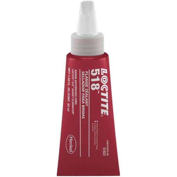 Loctite - 50 mL Tube Red Dimethacrylate Ester Joint Sealant - -65 to 300°F Operating Temp, 4 to 24 hr Full Cure Time, Series 518 - Eagle Tool & Supply