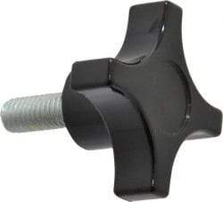 Gibraltar - 2" Head Diam, 4 Point Lobed Knob - 3/8-16 Stem, Phenolic, Black - Eagle Tool & Supply