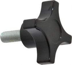 Gibraltar - 2" Head Diam, 4 Point Lobed Knob - 3/8-16 Stem, Phenolic, Black - Eagle Tool & Supply