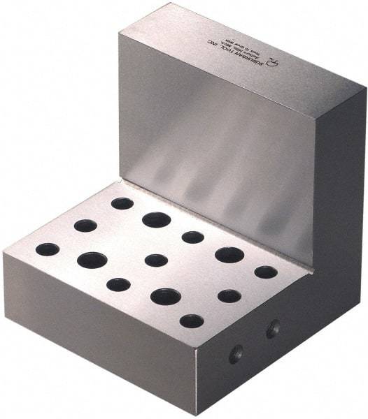 Suburban Tool - 4" Wide x 4" Deep x 4" High Steel Precision-Ground Angle Plate - Standard Plate, Machined Holes on Surface, Open End, 1-1/4" Thick, Pair of Plates - Eagle Tool & Supply