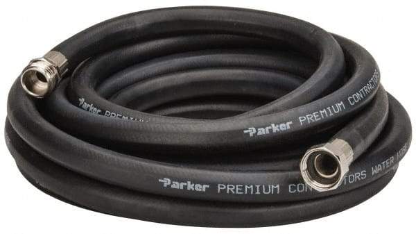 Parker - 25' Long Water Hose - 5/8" Diam, 3/4" GHT, Rubber, 125 psi, Black - Eagle Tool & Supply