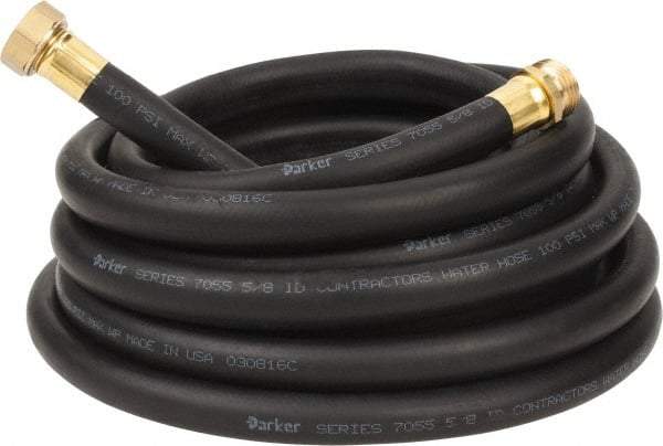 Parker - 25' Long Contractor Hose - 5/8" Diam, 3/4" GHT, Rubber, 100 psi, Black - Eagle Tool & Supply