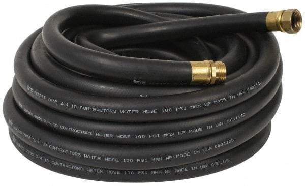 Parker - 50' Long Contractor Hose - 3/4" Diam, 3/4" GHT, Rubber, 100 psi, Black - Eagle Tool & Supply