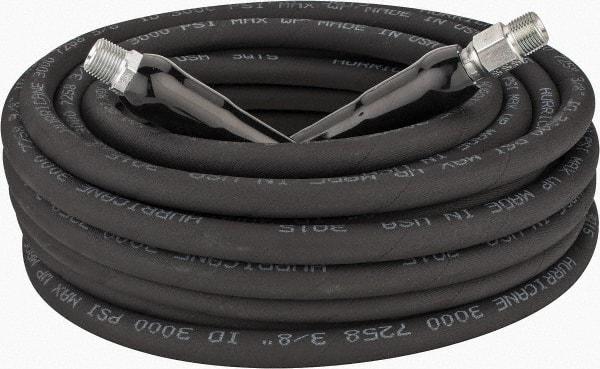 Parker - 50' Long, 3/8" Fitting, Male Rigid x Male Swivel Fitting, -40 to 250°F, Neoprene High Temp & High Pressure Hose - 3/8" Inside x 5/8" Outside Diam, Black, 3,000 psi - Eagle Tool & Supply