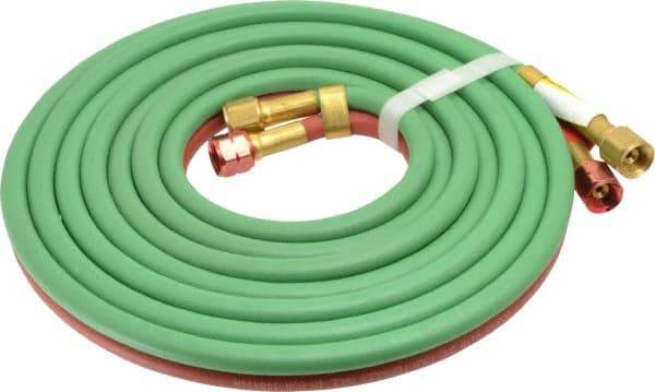 Parker - 3/16" Inside x 7/16" Outside Diam, Grade T Welding Hose - Green & Red, 12-1/2' Long, Twin Style, 200 psi Working Pressure - Eagle Tool & Supply