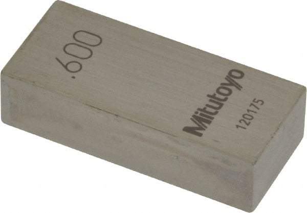 Mitutoyo - 0.6" Rectangular Steel Gage Block - Accuracy Grade AS-1, Includes Certificate of Inspection - Eagle Tool & Supply