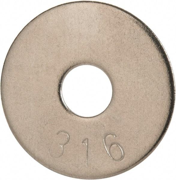 Value Collection - 1/4" Screw, Grade 316 Stainless Steel Fender Flat Washer - 1/4" ID x 1" OD, 0.06" Thick, Plain Finish - Eagle Tool & Supply