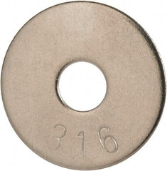 Value Collection - 1/4" Screw, Grade 316 Stainless Steel Fender Flat Washer - 1/4" ID x 1" OD, 0.06" Thick, Plain Finish - Eagle Tool & Supply