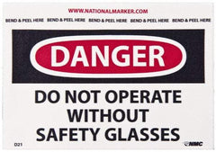 NMC - Accident Prevention Label, Header: DANGER - Legend: Danger - Do Not Operate without Safety Glasses, English, Red, Black & White, 5" Long x 3" High, Sign Muscle Finish - Eagle Tool & Supply