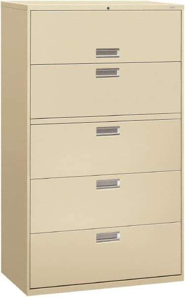 Hon - 42" Wide x 67" High x 19-1/4" Deep, 5 Drawer Roll-Out, Roll-Out Posting - Steel, Putty - Eagle Tool & Supply