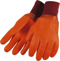 MCR Safety - Size L (9), 11-1/2" Long, 28 mil Thick, Supported, PVC Chemical Resistant Gloves - Rough Finish, Fleece/Jersey Lined, Orange - Eagle Tool & Supply