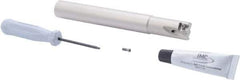 Iscar - 3/4" Cut Diam, 0.315" Max Depth of Cut, 3/4" Shank Diam, 6" OAL, Indexable Square Shoulder Helical End Mill - T490 LN.T 0804 Inserts, Weldon Shank, 90° Lead Angle, Through Coolant, Series Helitang - Eagle Tool & Supply
