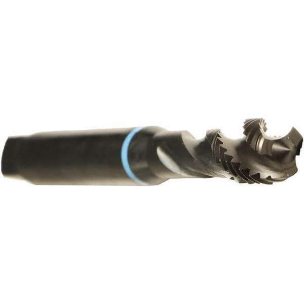 Emuge - M3x0.50 Metric 3 Flute 6H Modified Bottoming Spiral Flute Tap - Cobalt, Oxide Finish, 56mm OAL, Right Hand Flute, Right Hand Thread, Series Enorm - Eagle Tool & Supply