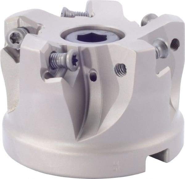 Iscar - 5 Inserts, 1.87" Cutter Diam, 0.08" Max Depth of Cut, Indexable High-Feed Face Mill - 1" Arbor Hole Diam, 1-3/4" High, FF FWX-08 Toolholder, H600 WXCU 08 Inserts, Series FF FWX - Eagle Tool & Supply