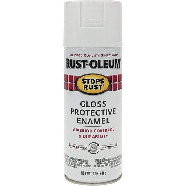 Rust-Oleum - White, Gloss, Enamel Spray Paint - 10 to 12 Sq Ft per Can, 12 oz Container, Use on Metal - Eagle Tool & Supply