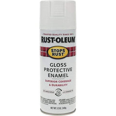 Rust-Oleum - White, Gloss, Enamel Spray Paint - 10 to 12 Sq Ft per Can, 12 oz Container, Use on Metal - Eagle Tool & Supply