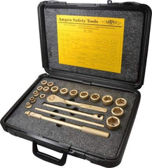 Ampco - 21 Piece 1/2" Drive Socket Set - 6 Points, 5/16" to 1-1/4" Range, Inch Measurement Standard - Eagle Tool & Supply