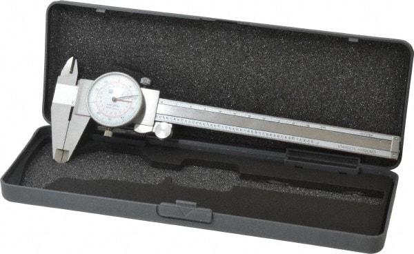 Fowler - 0mm to 6" Range, 0.001" and 0.02 mm Graduation, 0.1" per Revolution, Dial Caliper - White Face, 1.56" Jaw Length - Eagle Tool & Supply