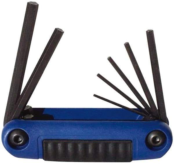 Eklind - 7 Piece Fold-Up Hex Key Set - Hex Range 2 to 8mm, Chrome Alloy Steel - Eagle Tool & Supply