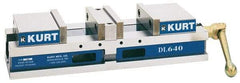 Kurt - 8" Jaw Width, 6" Jaw Opening Capacity, Horizontal Stationary Machine Vise - Manual Operation, 8,997 Lb Capacity, 1 Station, 34-1/4" Long x 5.95" High x 2-13/64" Deep, 2.2" Jaw Height, 80,000 psi Max Clamp Force, Ductile Iron - Eagle Tool & Supply