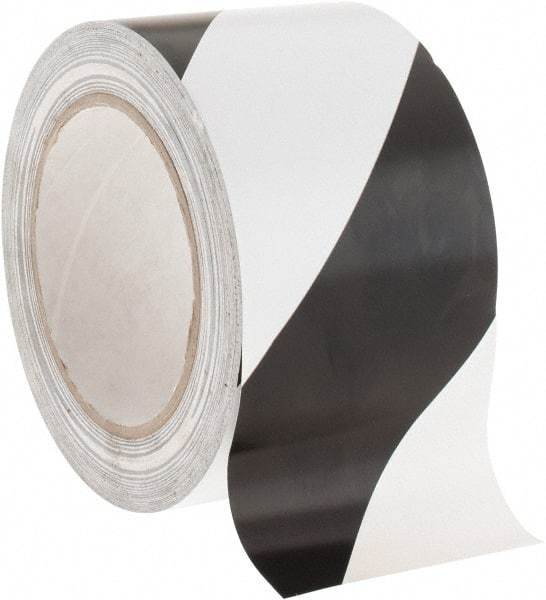 NMC - Black & White Striped Vinyl Tape - 3" Wide x 108' Long x 0.002" Thick, General Traffic - Eagle Tool & Supply
