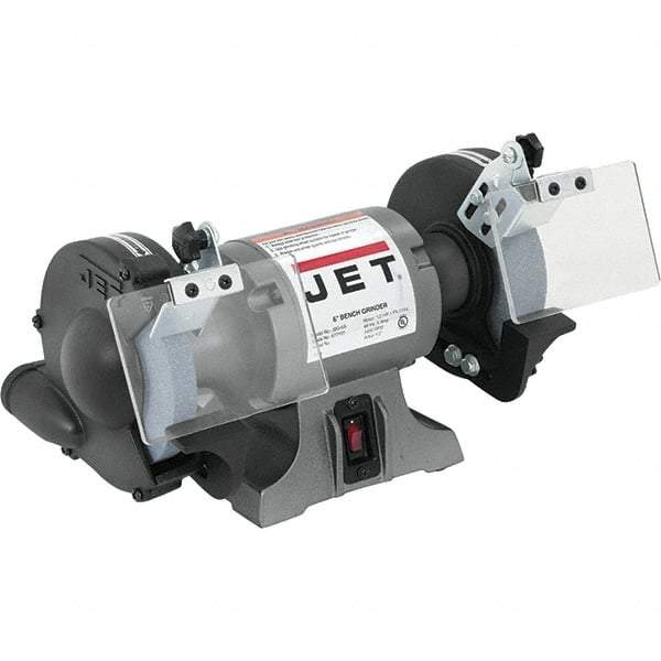 Jet - 6" Wheel Diam x 3/4" Wheel Width, 1/2 hp Grinder - 1/2" Arbor Hole Diam, 1 Phase, 3,450 Max RPM, 115 Volts - Eagle Tool & Supply