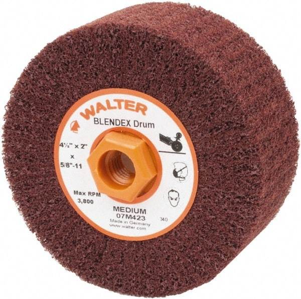 WALTER Surface Technologies - 4-1/2" Diam Aluminum Oxide Unmounted Flap Wheel - 5/8" Hole, 5/8-11 Thread, 2" Wide, Nonwoven, Medium Grade, 3,800 Max RPM - Eagle Tool & Supply