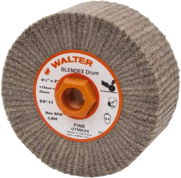 WALTER Surface Technologies - 4-1/2" Diam Aluminum Oxide Unmounted Flap Wheel - 5/8" Hole, 5/8-11 Thread, 2" Wide, Nonwoven, Fine Grade, 3,800 Max RPM - Eagle Tool & Supply
