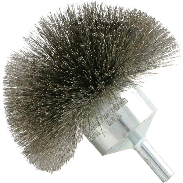 Brush Research Mfg. - 4" Brush Diam, Crimped, Flared End Brush - 1/4" Diam Steel Shank, 20,000 Max RPM - Eagle Tool & Supply