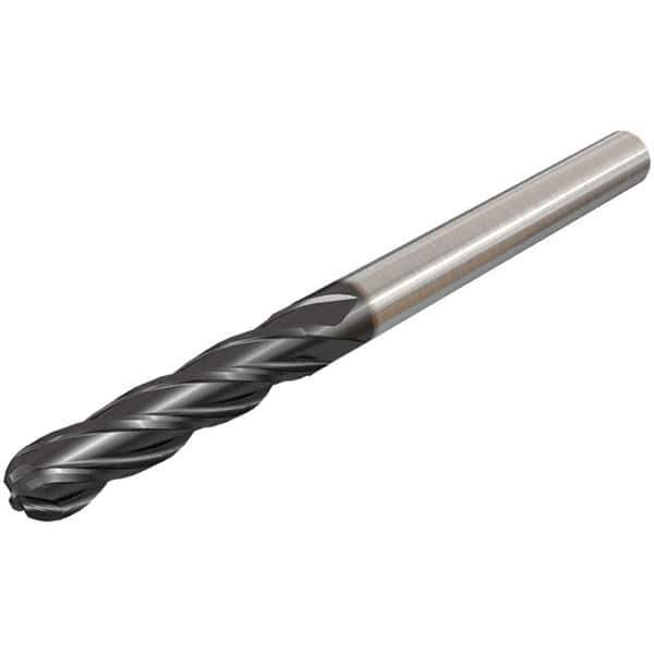 Iscar - 7/16" Diam, 1" LOC, 4 Flute Solid Carbide Ball End Mill - TiAlN Finish, Single End, 2-3/4" OAL, 7/16" Shank Diam, Spiral Flute - Eagle Tool & Supply