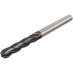 Iscar - 7/16" Diam, 1" LOC, 4 Flute Solid Carbide Ball End Mill - TiAlN Finish, Single End, 2-3/4" OAL, 7/16" Shank Diam, Spiral Flute - Eagle Tool & Supply