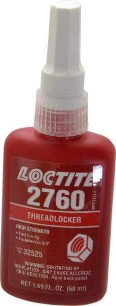 Loctite - 50 mL Bottle, Red, High Strength Liquid Threadlocker - Series 2760, 24 hr Full Cure Time, Hand Tool, Heat Removal - Eagle Tool & Supply