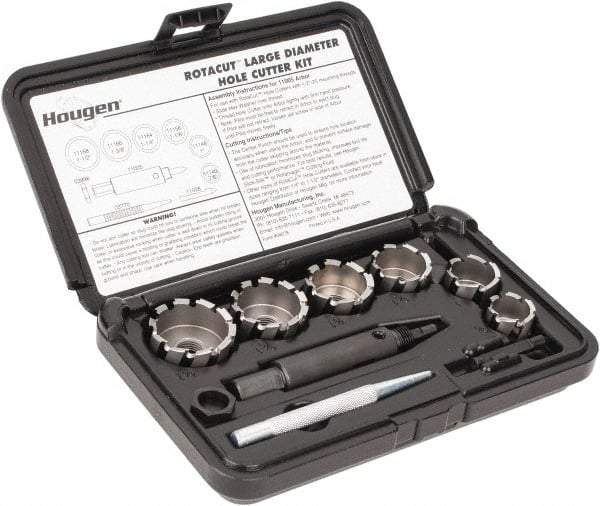 Hougen - 9 Piece, 7/8 to 1-1/2" Cutter Diam, 1/2" Cutting Depth, High Speed Steel Annular Cutter Set - Bright Finish, 1/2" Shank Diam, 7/8, 1, 1-1/8, 1-1/4, 1-3/8, 1-1/2" Cutter Diams - Eagle Tool & Supply