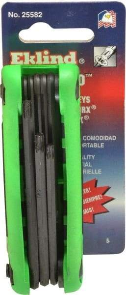 Eklind - 7 Piece T6 to T25 Steel Fold-Up Torx Key Set - 3" Length Under Head, T6, T7, T8, T10, T15, T20, T25 Torx Size - Eagle Tool & Supply