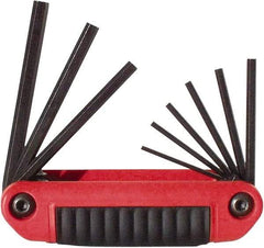 Eklind - 9 Piece Fold-Up Hex Key Set - Hex Range 5/64 to 1/4", 4-1/2" OAL, Chrome Alloy Steel - Eagle Tool & Supply